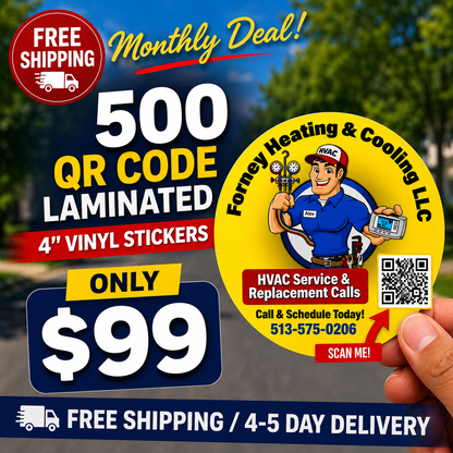 500 4" Custom Vinyl Stickers with QR Code