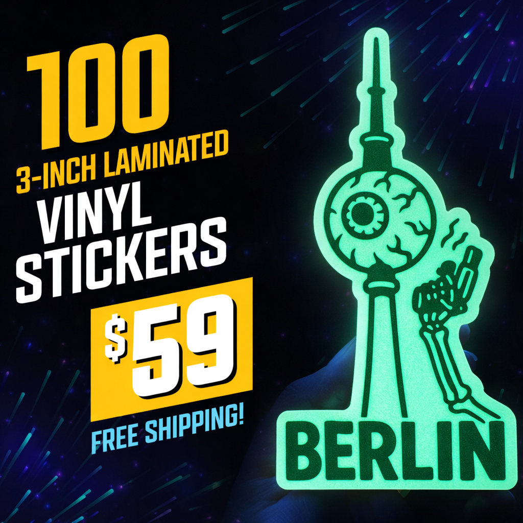 100 3" Custom Glow In The Dark Stickers